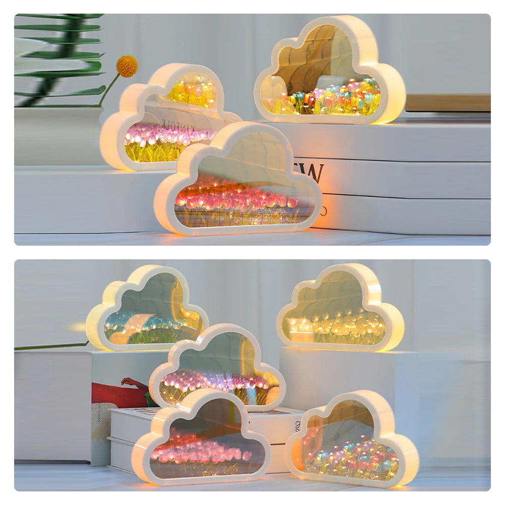Tulip Cloud Lamp, DIY Tulip Cloud Mirror Night Light, Bedroom Decoration