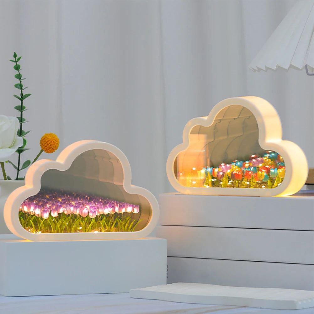 Tulip Cloud Lamp, DIY Tulip Cloud Mirror Night Light, Bedroom Decoration