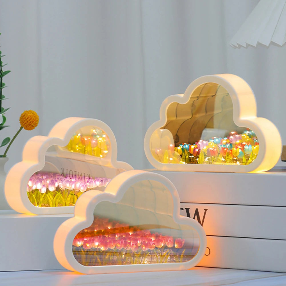 Tulip Cloud Lamp, DIY Tulip Cloud Mirror Night Light, Bedroom Decoration