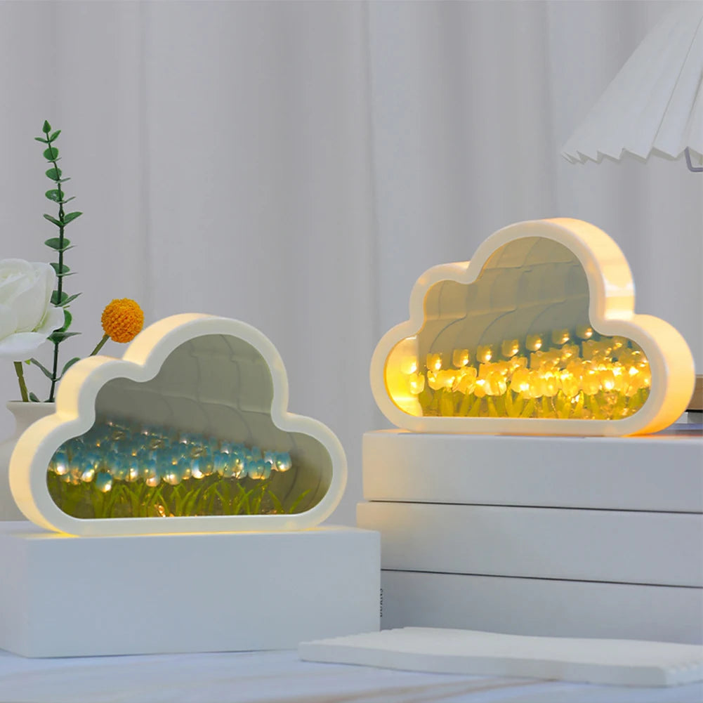 Tulip Cloud Lamp, DIY Tulip Cloud Mirror Night Light, Bedroom Decoration