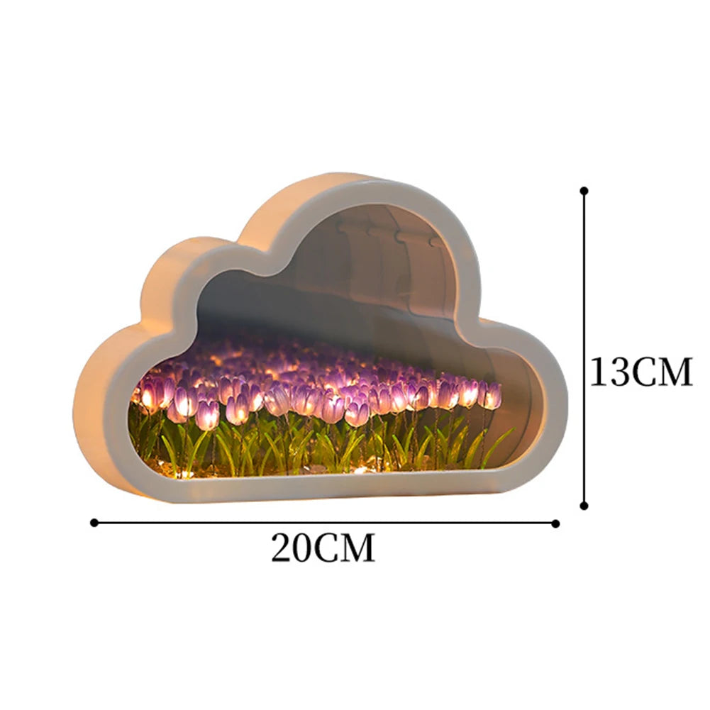 Tulip Cloud Lamp, DIY Tulip Cloud Mirror Night Light, Bedroom Decoration