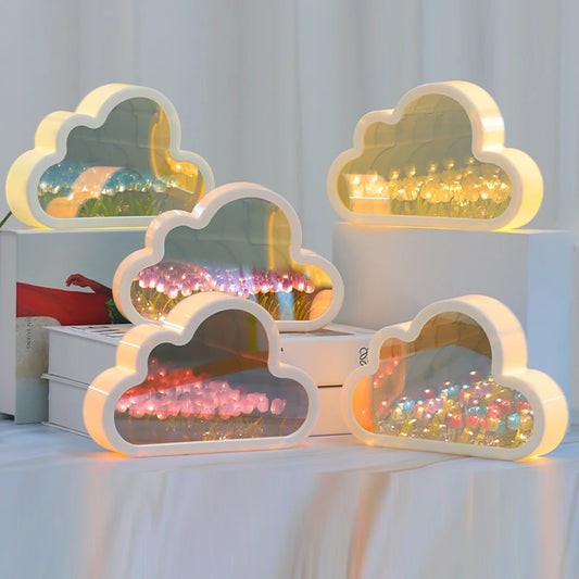 Tulip Cloud Lamp, DIY Tulip Cloud Mirror Night Light, Bedroom Decoration