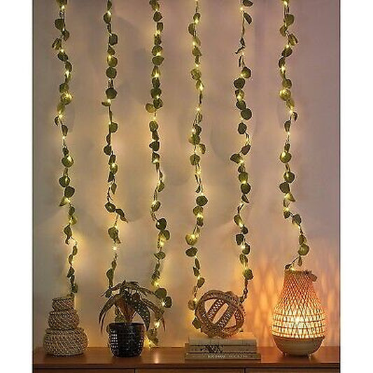 Eucalyptus LED Curtain Vine Warm String Lights White/Green - West & Arrow